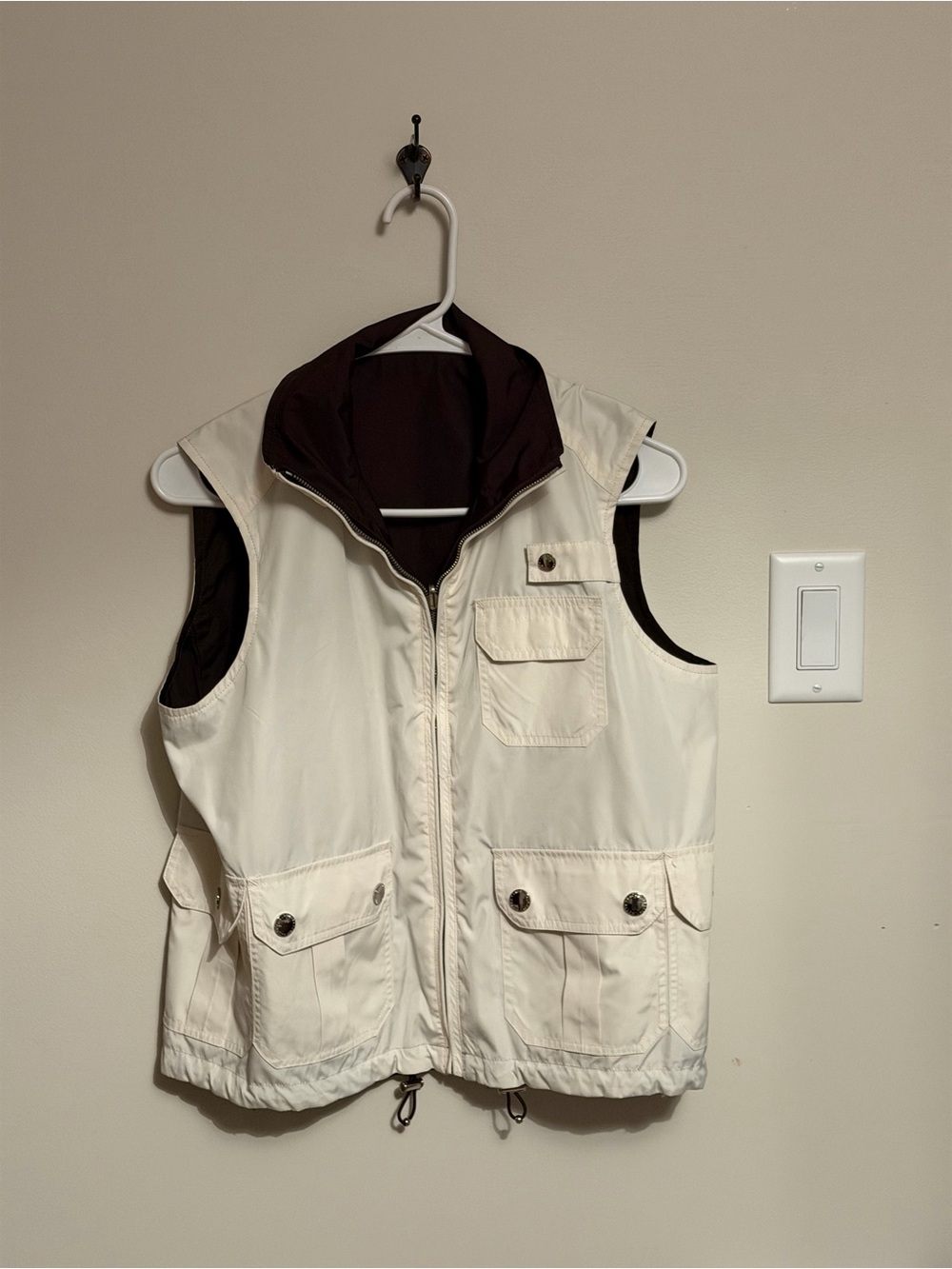 Ralph Lauren Cream and Brown Reversible Utility Vest Old Money Preppy